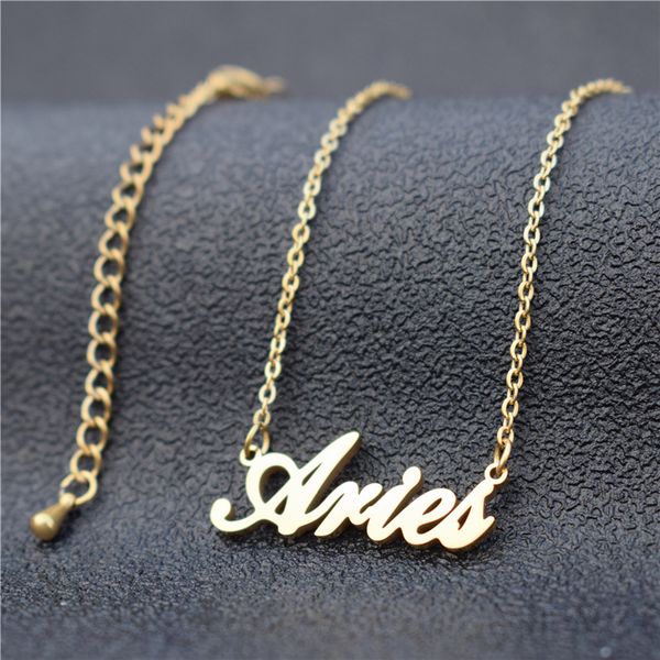 

stainless steel personalized jewelry friend gift constellation necklace zodiac necklaceletter aries zodiac pendant charms, Silver