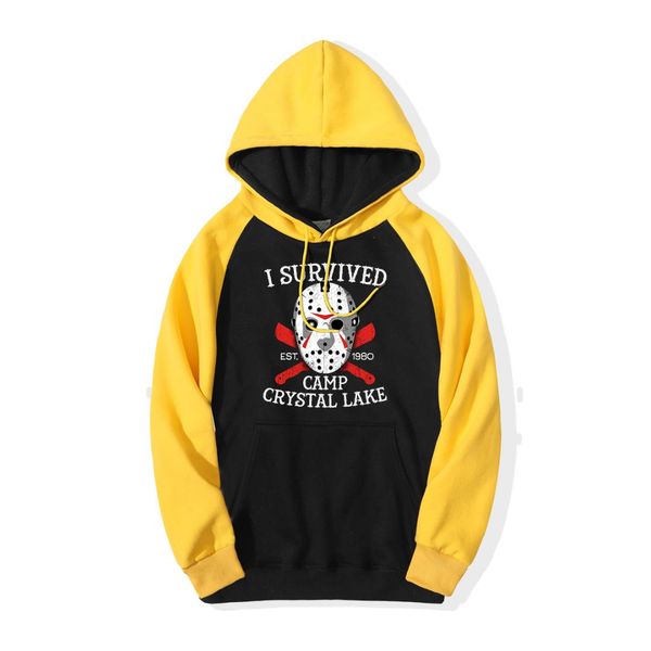 

friday the 13th men sweatshirts hoodie 2019 winter crystal lake survivor hooded fleece raglan horror movie hoodie cool pullover, Black