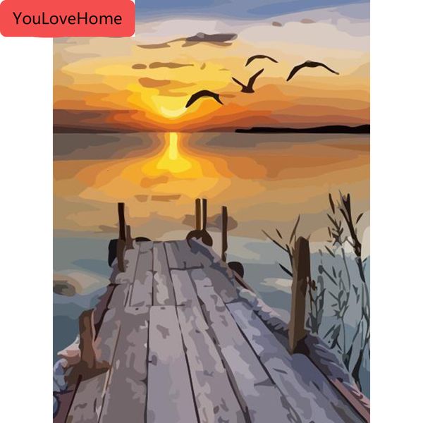 

pictures by numbers landscape painting kits drawing canvas handpainted sundown coloring home decoration art gift
