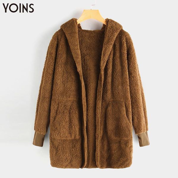 

yoins 2019 autumn winter women sweater coat hooded lapel collar long sleeves jackets pockets casual streetwear oversized s-xxl, Tan;black
