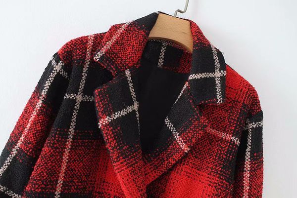 

m1162-western style women's dress 2019 autumn & winter new style double breasted plaid tweed coat women's, Black;brown