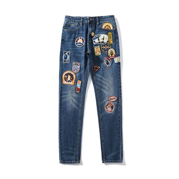 

new winter men's casual personality more badge washed jeans mens jeans sweatpants track sweat pants mens sport trousers, Blue