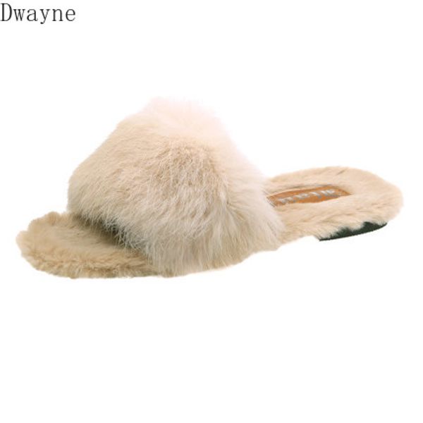 

2020 autumn and winter with furry slippers female new korean version of the wild student hair wear fashion flip-flops, Black
