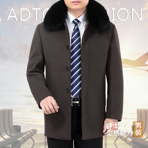 

new arrival men windbreaker autumn winter thick woolen coat male covered button fashion plus size l  2xl 3xl 4xl, Black
