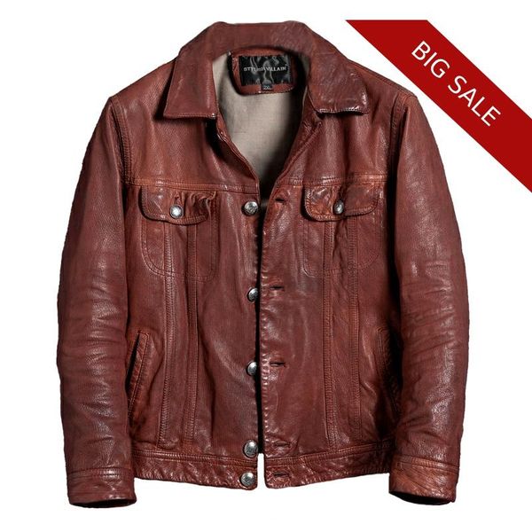 

2020 red men japan style slim fit casual leather jacket single breasted large size xxxxl genuine sheepskin spring fashion coat, Black