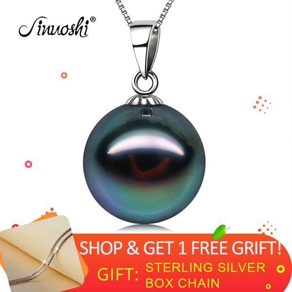 

ainuoshi 18k gold tahitian black pearl pendant for women korean fashion tahiti pearl pendant with silver chain necklace(gift