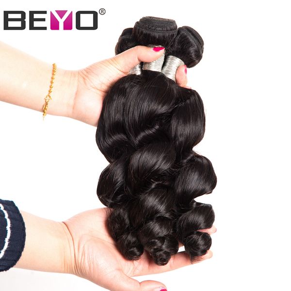 

beyo сыпучие волна связки малазийский волос пучки человеческих волос 3 или 4 bundle предложения remy волос extesnion natutal цвет может быть, Black