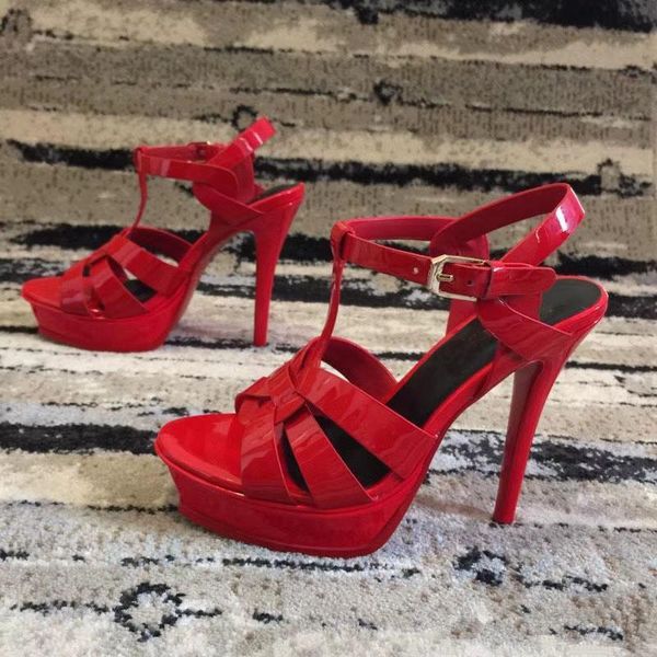 

shoes platform sandals brand design genuine leather red patent leather high heels sandal party shoes pumps hot, Black