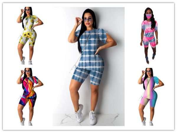 

women shorts suit fashion short sleeves t-shirt shorts tracksuit tie-dye outfit sportswear summer 2 piece clothing set s-xl dhl d52203ly, White