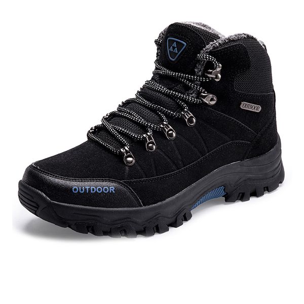 

men winter boots quality suede leather men fur plush snow boots winter shoes for men outdoor boots shoes, Black