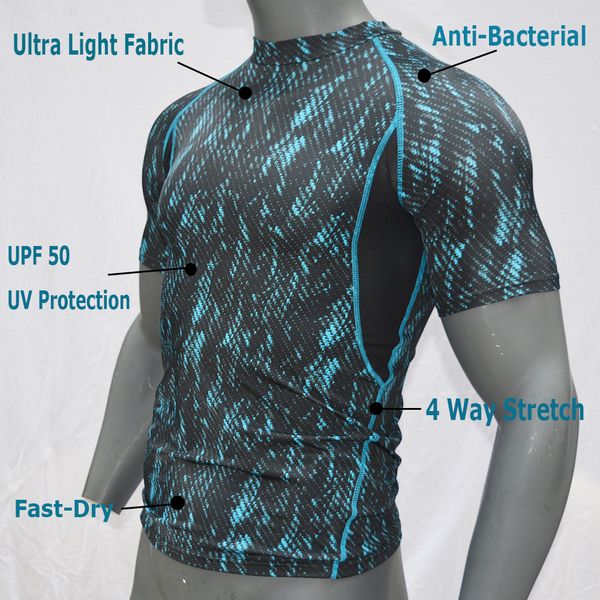 

spearfishing новый lycra печать с коротким рукавом мужская рубашка surf rash guard dry-fit серфинг сыпь гвардейской anti-uv top upf 50 пляжн, White;black