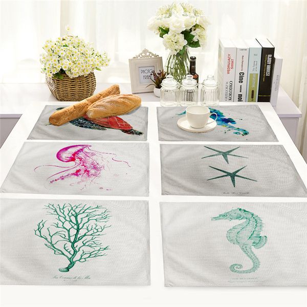 

seahorse heat insulation placemats marine series coral seahorse ocs cotton linen western tablecloth exquisite western food mat