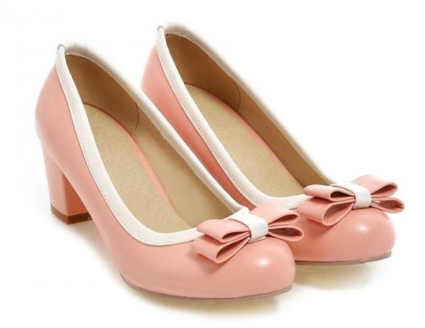 

bowknot women's shoes in spring and autumn middle coarse heel round head@01, Black