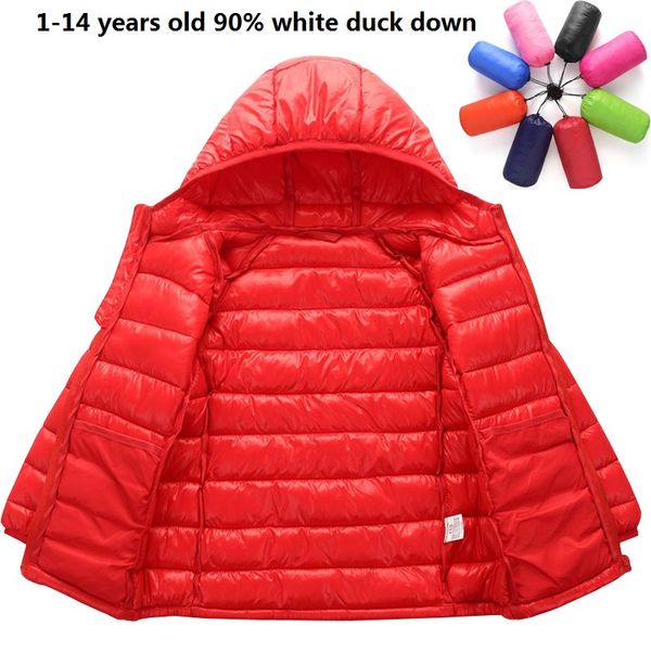 

1-14 years autumn winter light children's hooded down jacket kids clothing boy girl solid color warm 90% white duck down jacket, Blue;gray