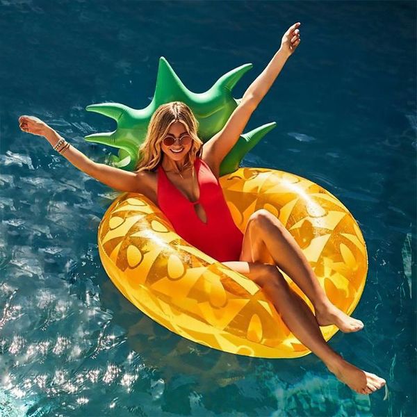 

gaint pineapple floating bed air inflatable mattresses life buoy summer ring swim pool swimming fun water sports beach adult