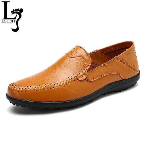 

fashion sytle leather men flats breathable causal shoes slip-on business lazy driving shoes loafers moccasins, Black