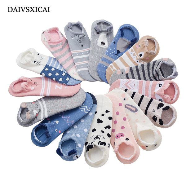 

5pairs/lot=10pieces sock short girl summer shallow mouth cartoon cotton female invisible socks cute animal sock woman, Black;white