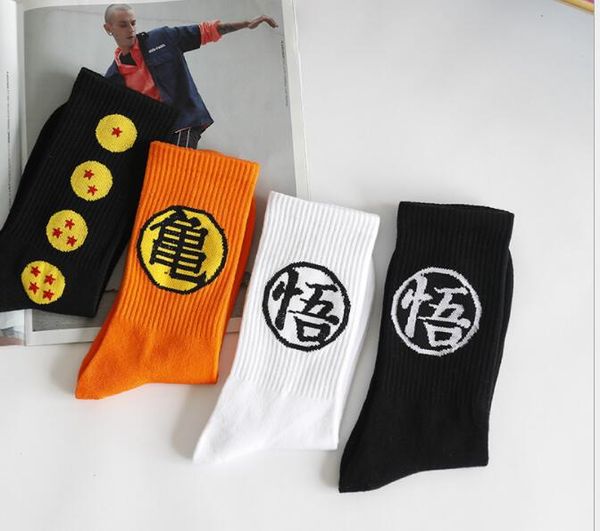 

goku print skateboard socks mens womens streetwear fashion stockings over ankle lover cartoon socks cutton blend stockings, Black
