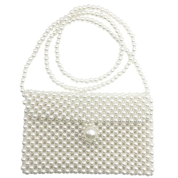 

hand-woven pearl bags lady beaded shoulder bag women party vintage handbag ins small flap bag mini cross body