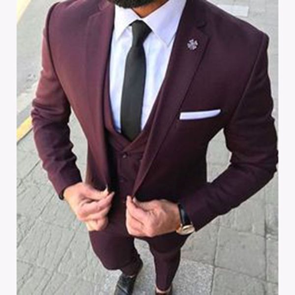 

burgundy wedding tuxedos slim fit suits for men groomsmen suit three pieces prom formal suits (jacket+pants+vest+tie) 279, Black;gray