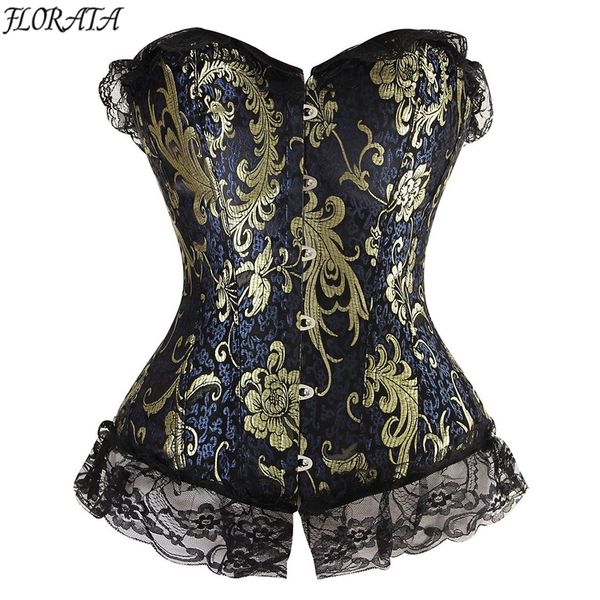 

new fashion corsets and bustier flower pattern waist trainning satin overbust corset plus size body shaper floral corset, Black;white