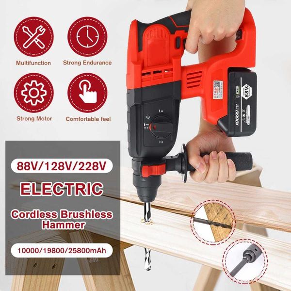 

88v/128v/228v multifunction 110-240v electric cordless brushless hammer impact power drill with lithium battery rechargeable