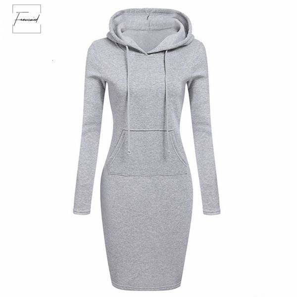 

autumn winter collar sweatshirt long sleeved dress woman clothing hooded warm pocket simple woman dress 2019 new, Black