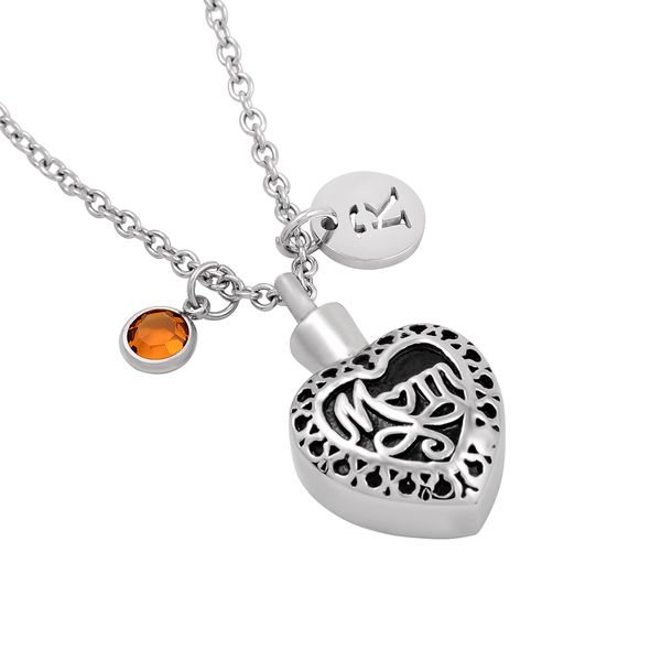 

ijmd0012 stainless steel jewelry vintage pattern mom in my heart cremation urn ash keepsake pendant necklace, Silver