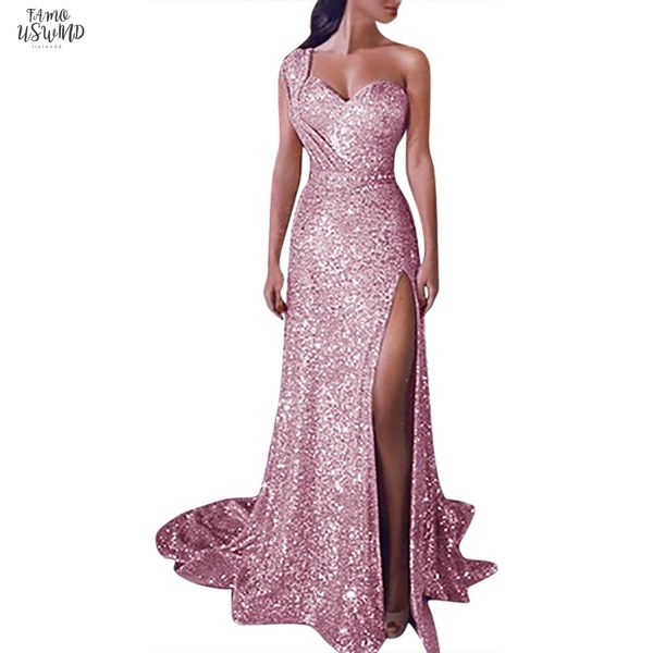 

2020 new summer women dress sequined beading prom party one shoulder bridesmaid vestido longo de festa 9032034, Black;gray