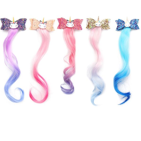 

kids colorful unicorn sequins wig hairpins children cute hair clips barrettes kids hair accessories decoration girls gift, Slivery;white
