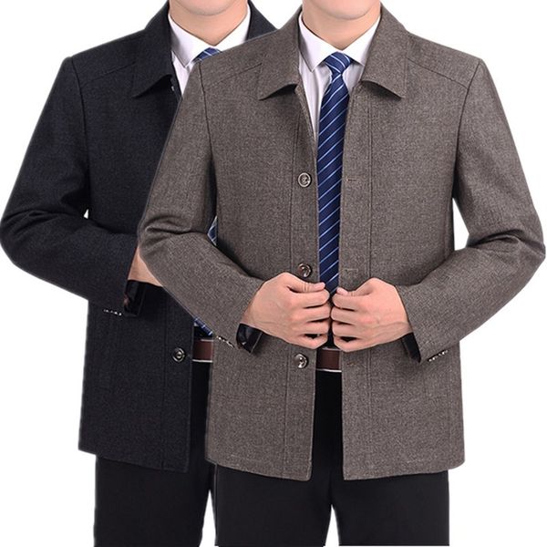 

middle-aged men's wear business casual coat autumn and winter dad clothes men's jacket loose and plus-sized fold-down collar top, Black