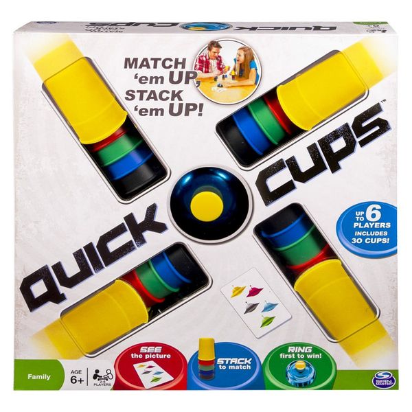 

quick cups game with 24 picture card 20 cups bell & instruction sheet party game