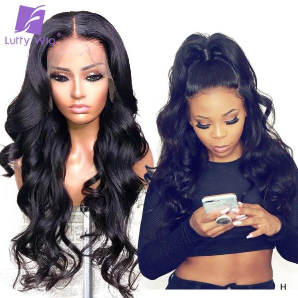 

180% density brazilian fake scalp human hair wigs long wavy remy 13x6 lace front wig pre plucked bleached knots for women luffy, Black;brown