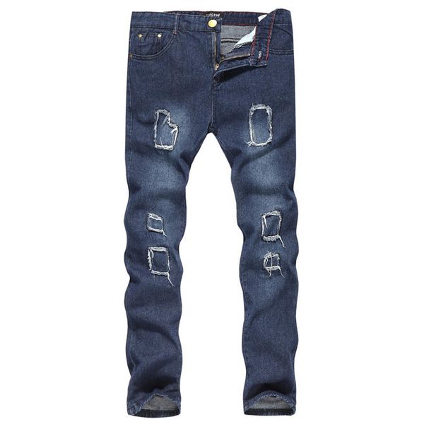 

mens designer vintage washed jeans frayed slim long casual trousers hip hop style cings new arrival, Blue