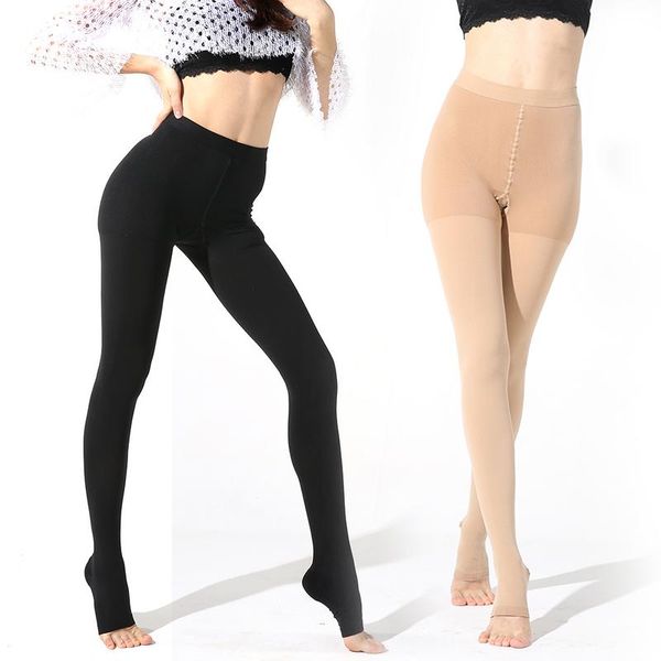 

secondary compression silicone non-slip pantyhose elastic open toe socks, Black