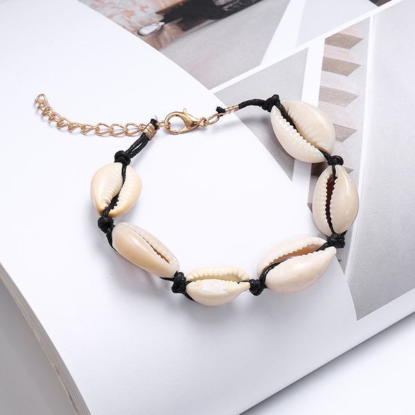 

vintage ethnic handmade knit shell bracelets for women delicate rope chain bracelet beads charm bracelet bohemian beach jewelry, Golden;silver