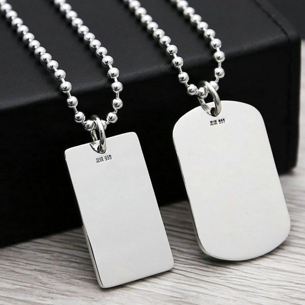 

real 999 silver diy id tag pendant necklace engrave word fine jewelry making, Blue;slivery