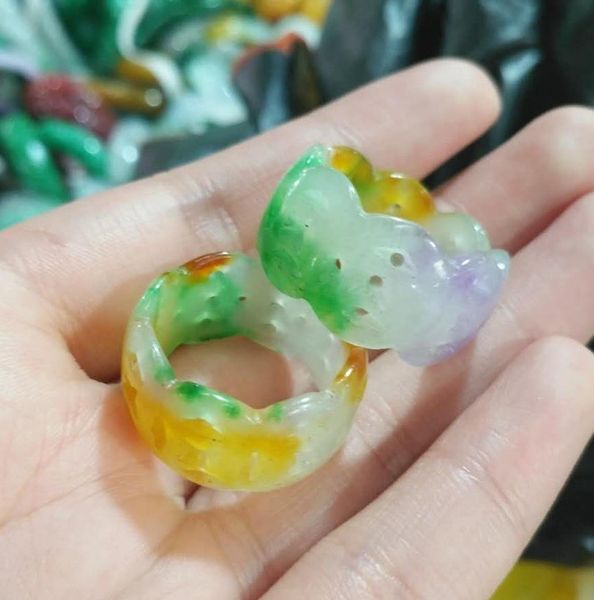 

sell natural hollow out color ring jade charm jewellery fashion accessories hand-carved man ahd woman luck amulet gifts, Golden;silver