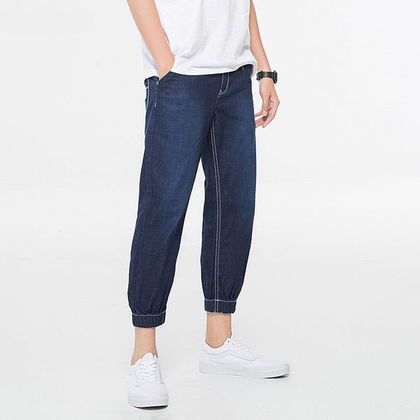 

2019 fashion cowboy feet leisure trousers hip hop denim pencil pants ankle length pants men, Blue