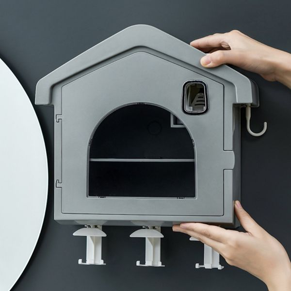 

punch-small house toothbrush toothpaste holder wall mount double storage shelf cup holder set