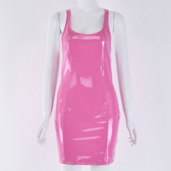 

womens dress womens round neck pu slim dresses ladys party style skirts lady solid color & club skirt bright shiny style sale, White;black