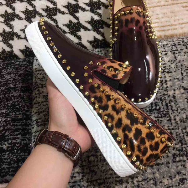 

наружная повседневная обувь для прогулок с низким вырезом красные кеды с шипами и принтом с леопардовым принтом лакированная кожа юбка с шип, Black