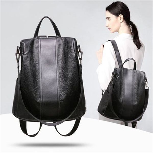 

fashion anti theft leather backpack zipper backpack for women large capacity school shoulder travel bag black / brown