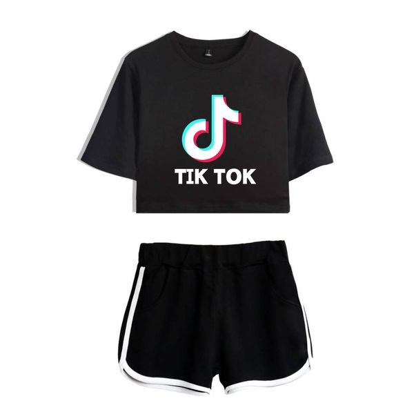 

tok two 2019 new piece t-shirts set tik summer kpops shorts harajuku lovely women clothes software sale and print rkqcl, Black