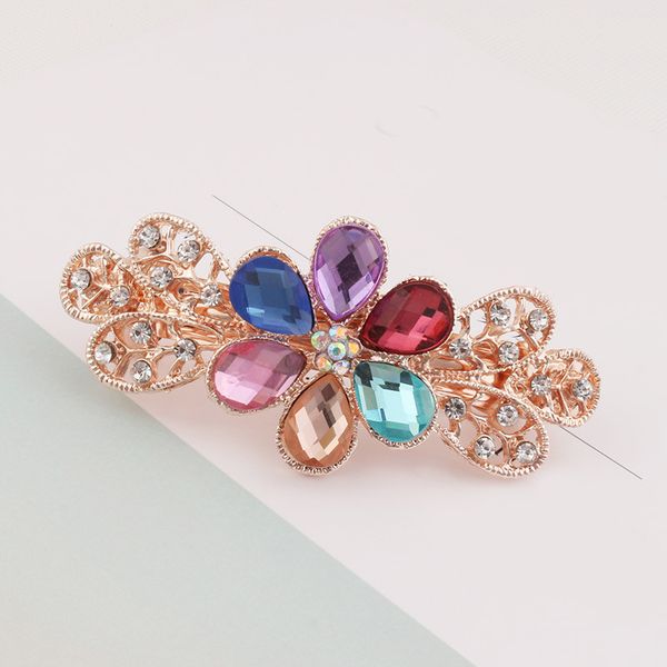 

rhinestone crystal spring hair clip flower butterfly shape hairpins women girls fashion hair accessories jewelry bride headdress, Golden;white