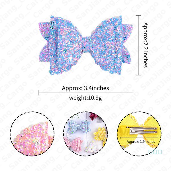 

ins cute cartoon gradient bowknot hair pins girls double glitter hair barrettes princess kids bow clip hairs accessories for girl gift e5405, Slivery;white