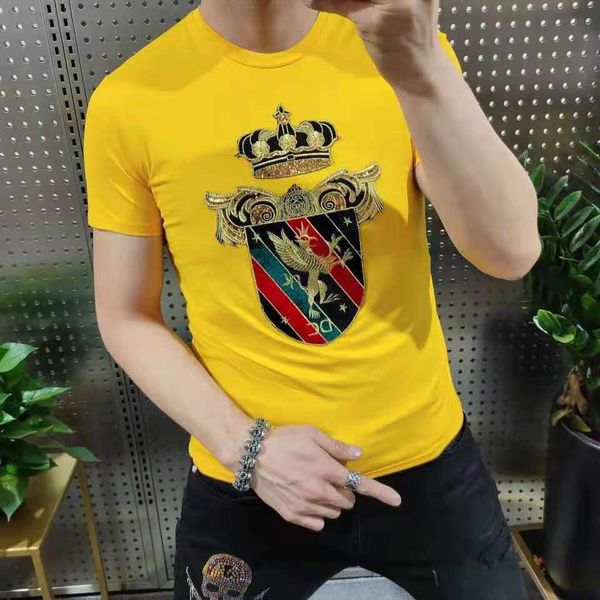 

t-shirts mens fashion summer style printed t-shirts young man cotton black white green yellow red crew neck casual, White;black