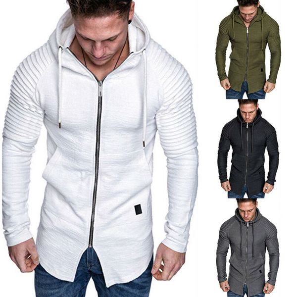 

mens slim fit long sleeve sport sweatshirts hooded hoodie autumn spring man zipper pockets solid exercise, White;black