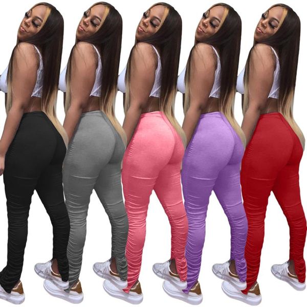 

yoga pants seamless ladies clothing sportswear women's solid color siamese pleated large size super elastic nude feeling pants, White;red
