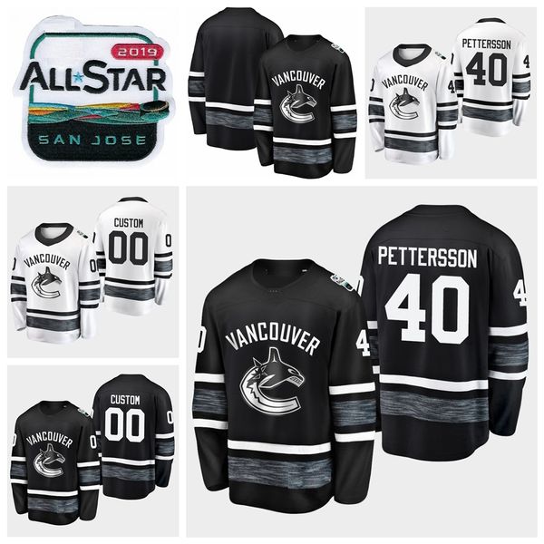 

2019 all tar game 40 elia petter on cu tomize men women youth vancouver canuck hockey jer ey black white jer ey titched hirt, Black;red